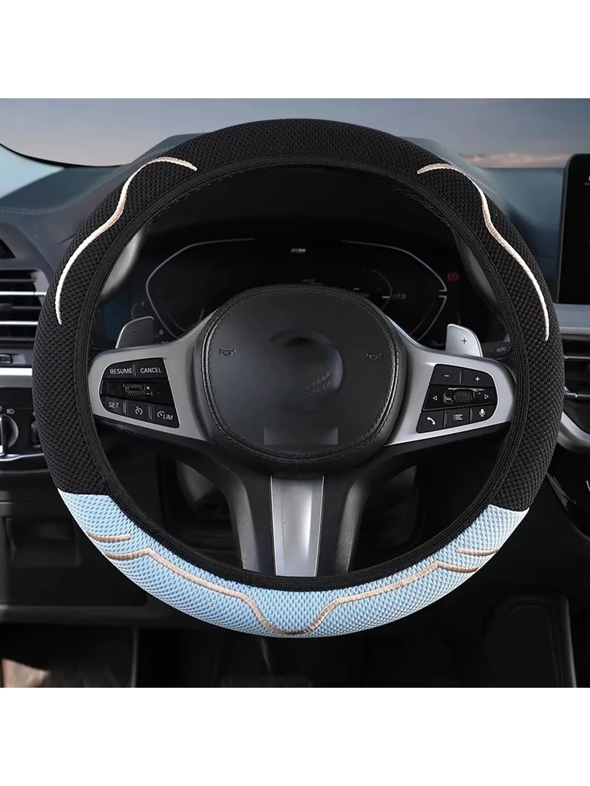 Universal Fit 15-Inch Ice Silk Cat Ears Steering Wheel Cover Cute Ventilated Design Car Interior Accessory No Inner Ring Required
