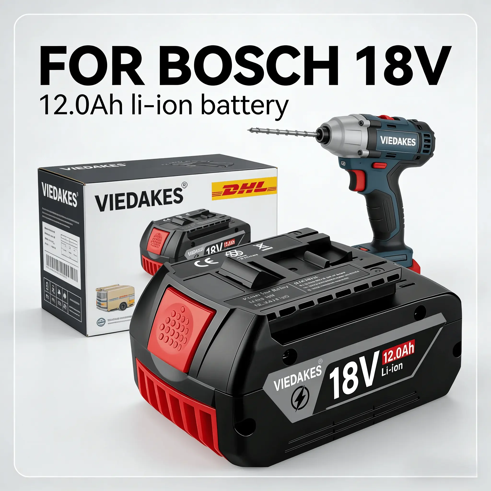 

VIEDAKES for 보쉬 18V 배터리 8Ah 18650 Li-ion Replacement BAT609 BAT618 for Bosch 18V battery High Capacity LED