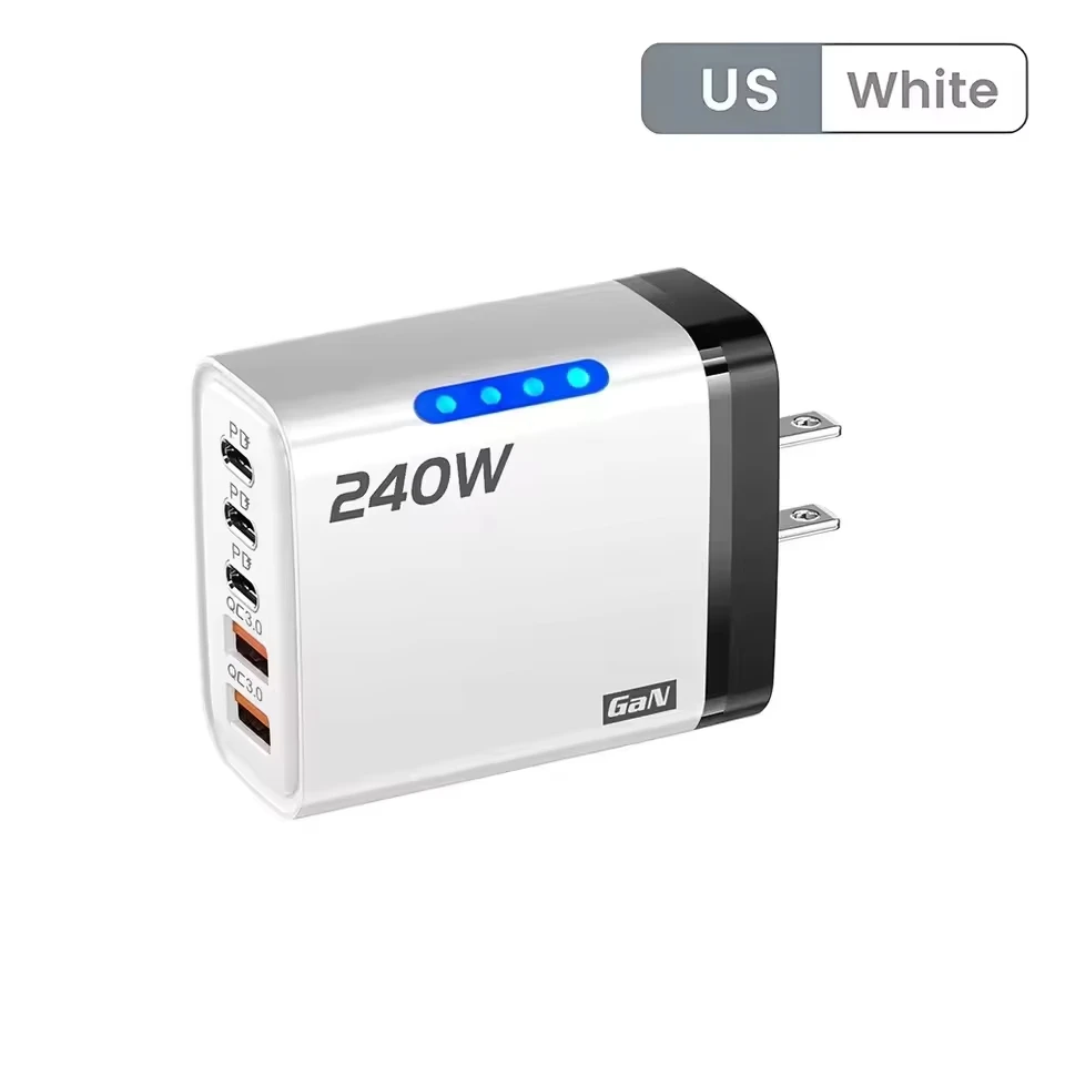 240W GaN 5-in-1 Schnell-Ladegerät USB-C Ladegerät Netzteil Typ C EU/US-Stecker Wandladegerät für iPhone Samsung Xiaomi
