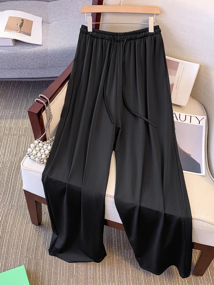 150Kg Plus Size Women's Bust 149 Summer Loose Drawstring Short Sleeved T-Shirt Draped Wide Leg Pants Two-Piece Set 7XL 8XL 9XL