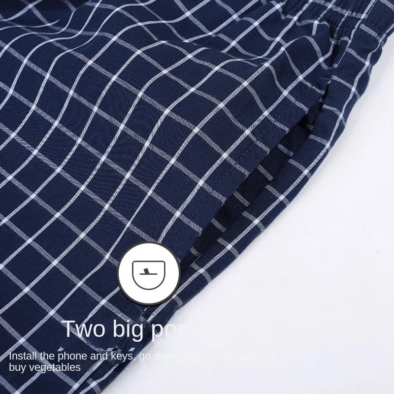 Simple plaid 100% cotton sleep bottoms men sleepwear pants male summer thin fashion home pants trousers plus size