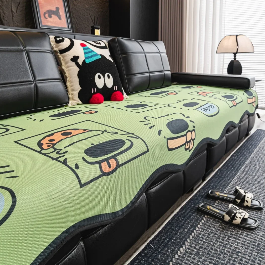 Summer Ice Silky Cooling Sofa Pad With Cartoon Puppy Design Anti-Slip Breathable Couch Cushion Anti-Cat Scratch Sofa Cover