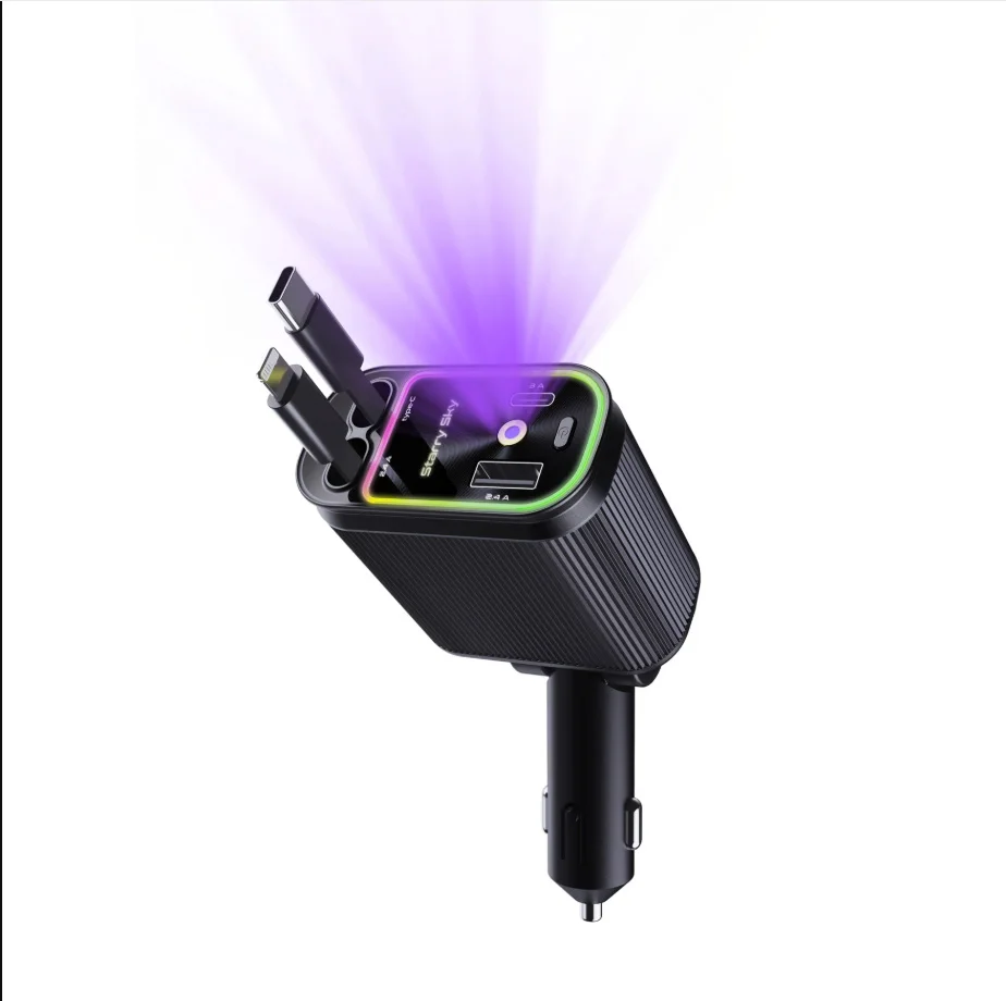 

Star Top Rapid Car Charger - Purple, 4-in-1 Retractable Charger, Dual 80cm Retractable Cable Charger, Great Gift