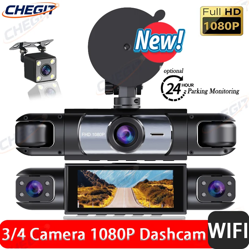 

4 камеры видеорегистратора 3-камера Автомобильная камера 1080P Видеорегистратор WIFI Автомобильный видеорегистратор Передняя камера заднего вида Ночное видение Черный ящик Автомобильные аксессуары