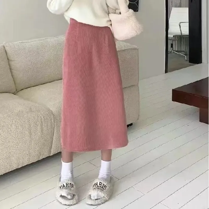 

Girl's Fleece Lined Thickened A Line Skirt 2025 Autumn Winter Mid Length Slimming Open Slit Base Layer