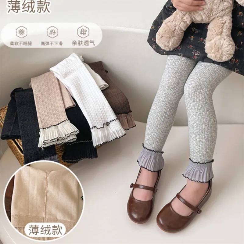 24 Autumn and winter thin fleece girls' leggings thick warm one fleece nine-point pants