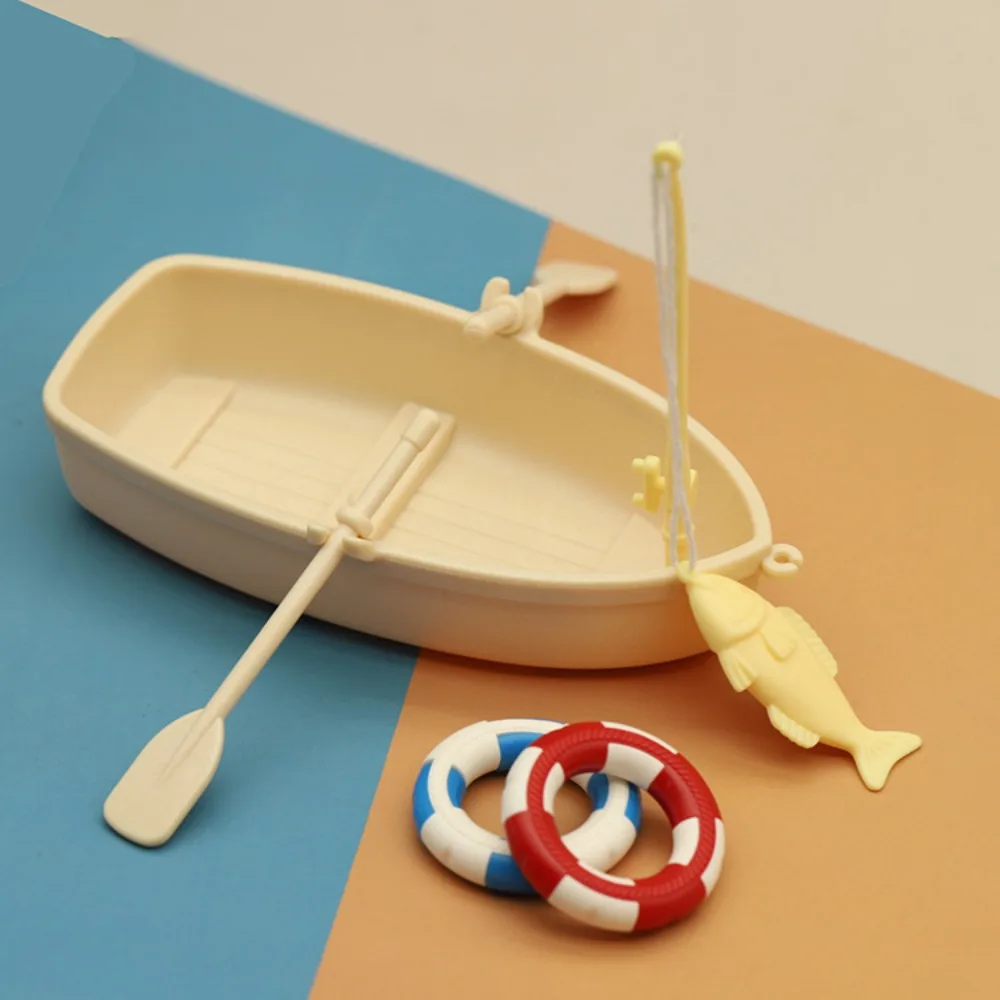 Funny Plastic Fishing Boat Model Miniature Simulated Dollhouse Ornaments Mini Bagged Fishing Boat Set Children