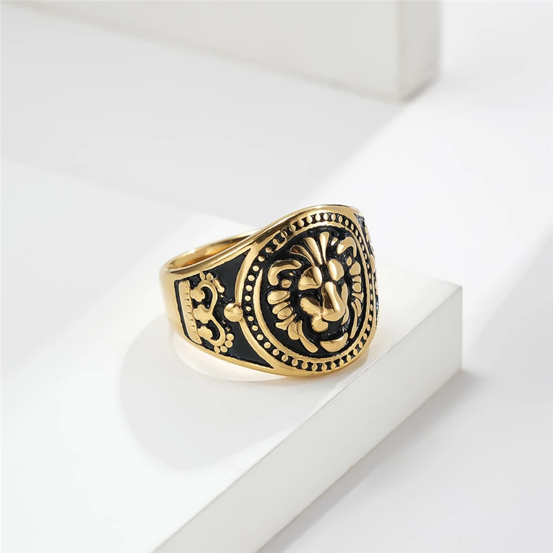 Retro Lion Head Domineering Hip Hop High Quelity Fine Stainless Steel Male Female Ring Polished No Fading JZ593