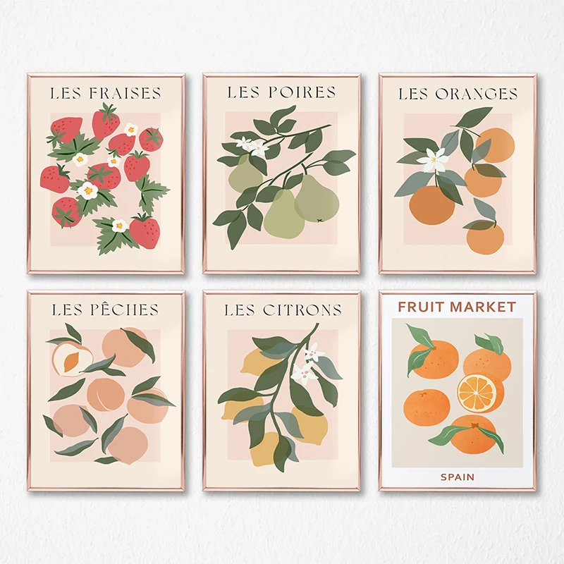 Fruit Kitchen Market Wall Art Poster Lemons Oranges Peaches Canvas Paintings and Print Wall Art Pictures Living Room Home Decor