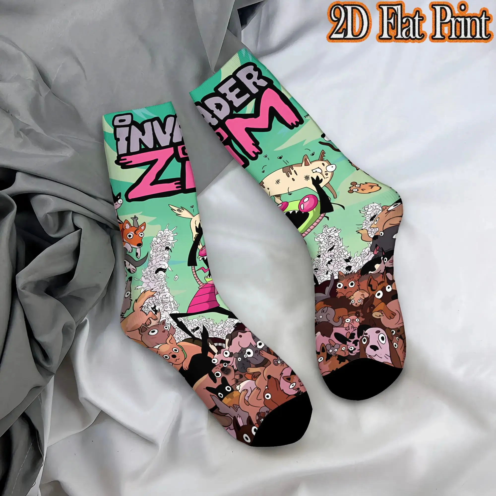 Invader Zim Anime Retro  Street Style Novelty Seamless Mid-calf Winter Sock Sports Socks