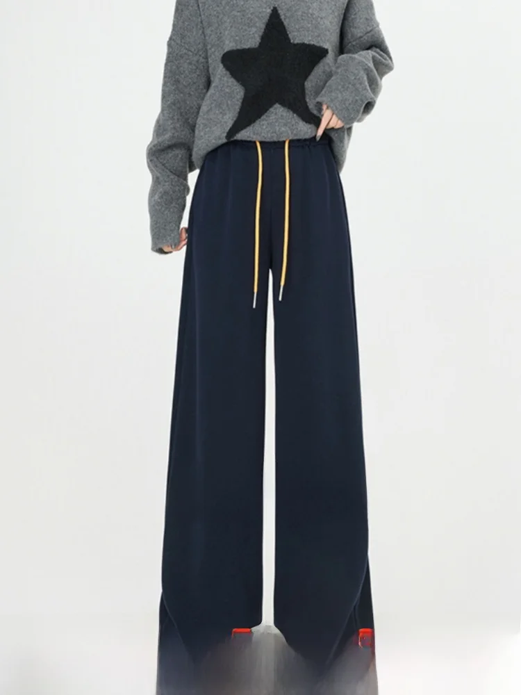 

Свободные женские шерстяные брюки с широкими штанинами, повседневные, однотонные, с завязками на талии, в корейском стиле