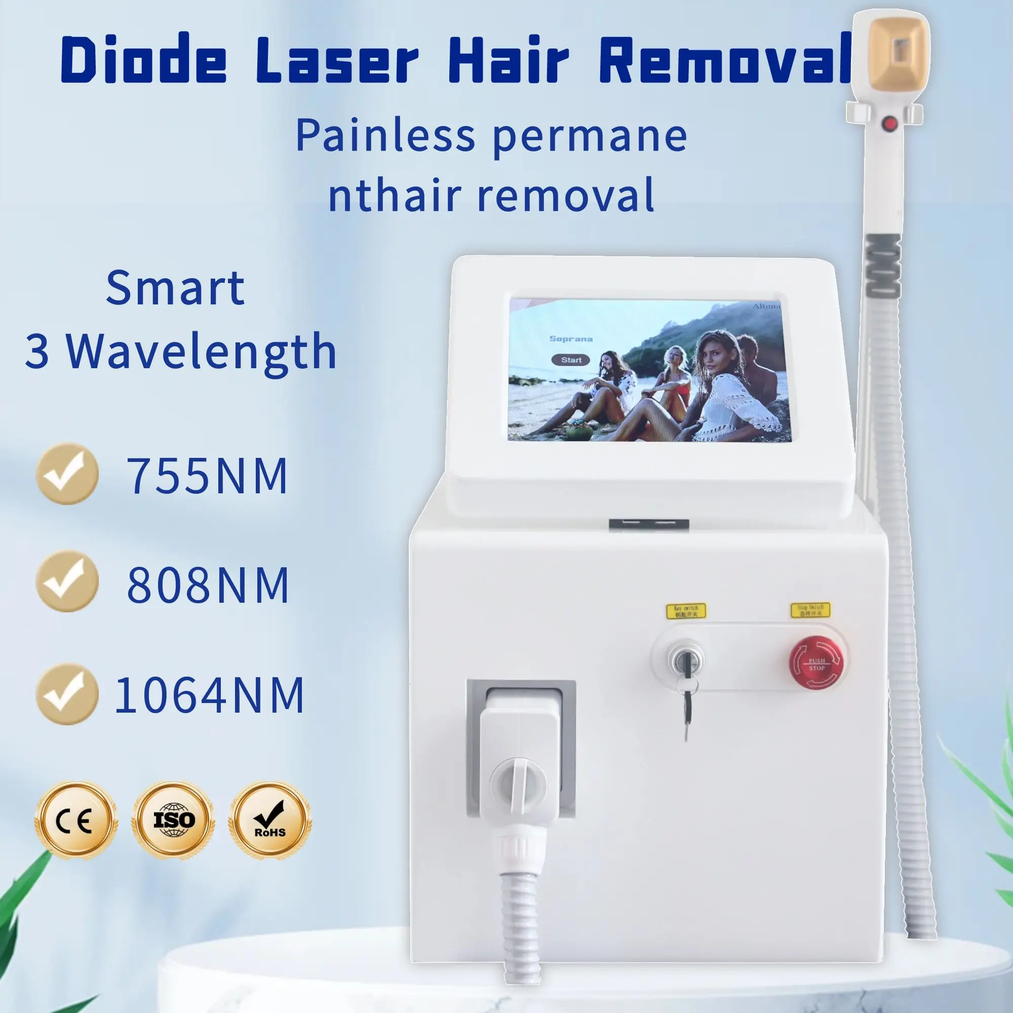 Depiladora Diode Laser Hair Removal Machine Freezing Point Painless Epilator Smart 3 Wavelength 755NM 808NM 1064NM HOTTST