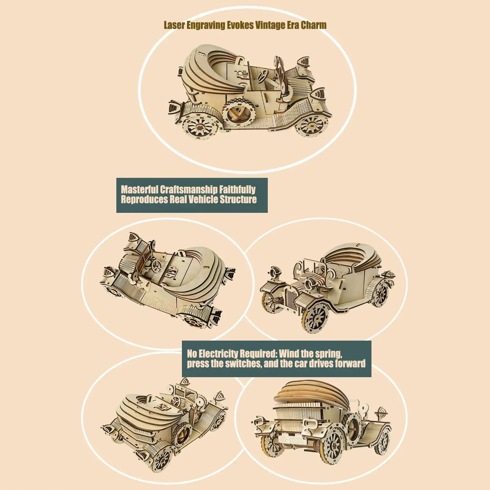 

3D Wooden Puzzle Car Model Kits for Kids Adult DIY Vintage Vehicle Building Toys Challenging Craft for Home Decor Christmas Gift