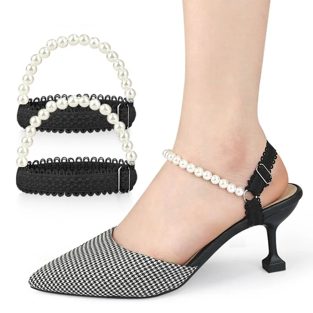 Alloy Women Shoelaces Anti-skid Shoes Decoration Pearl Lace Shoelaces Ankle Holding Loose High Heels Pearl Heels Band