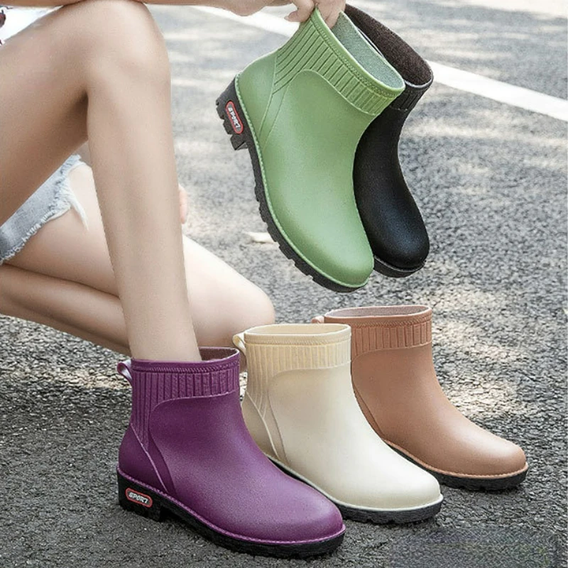 Water Boots Woman Rain Ankle Rubber Shoes Women Work Garden Galoshes Waterproof Chunky Rainboots Footwear Botas De Lluvia Mujer