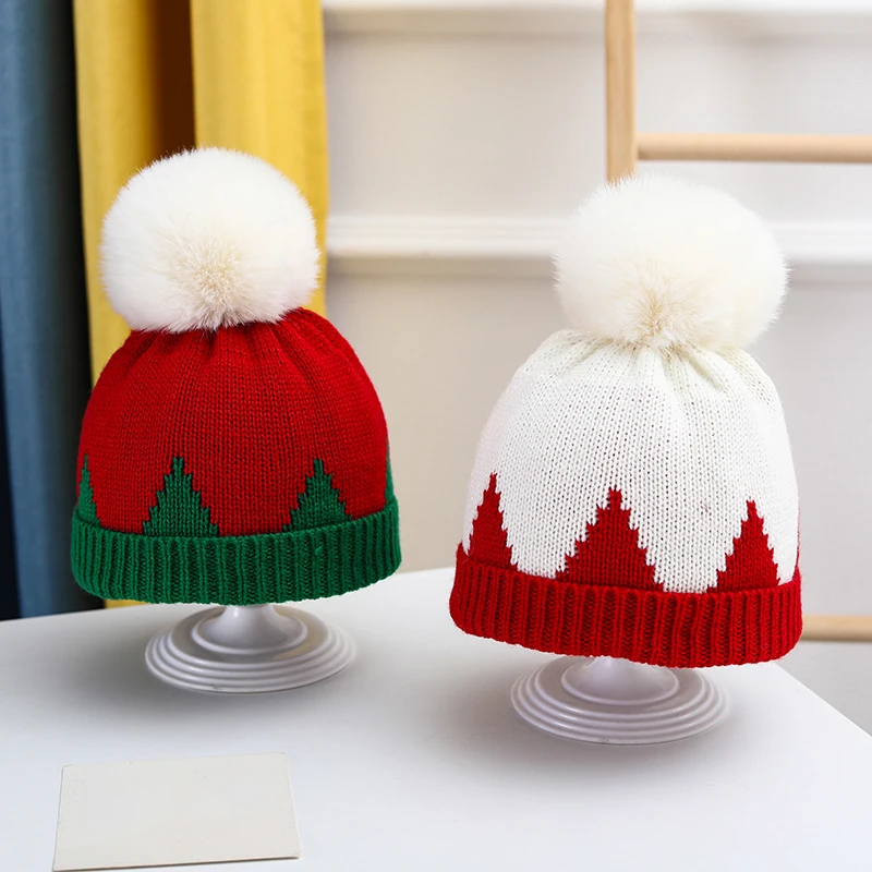 2023 Christmas Knitted Hat Soft Beanie Kids Santa Hat New Year Party Kids Gift Navidad Xmas Decoration Children Warm Knitted Cap