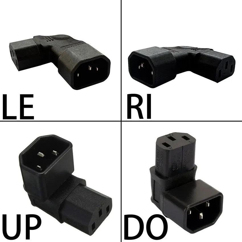 IEC 320 C14 to C13 Left Right Angle AC Adapter IEC 3Pole IEC 320 3pin Male to Female extend 90 Degree Down Up Angle AC converter