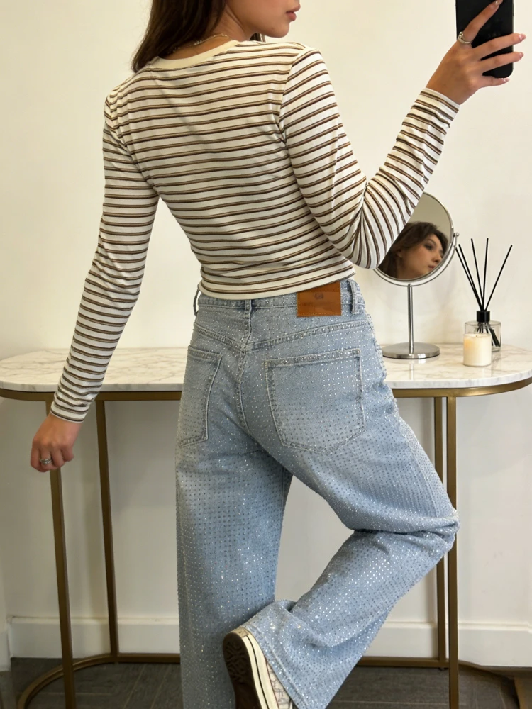 Pantalones vaqueros Y2k para mujer, pantalones largos con perforación en caliente, pantalones rectos ajustados de cintura alta, ropa de calle con empalme para fiesta en Club 2025