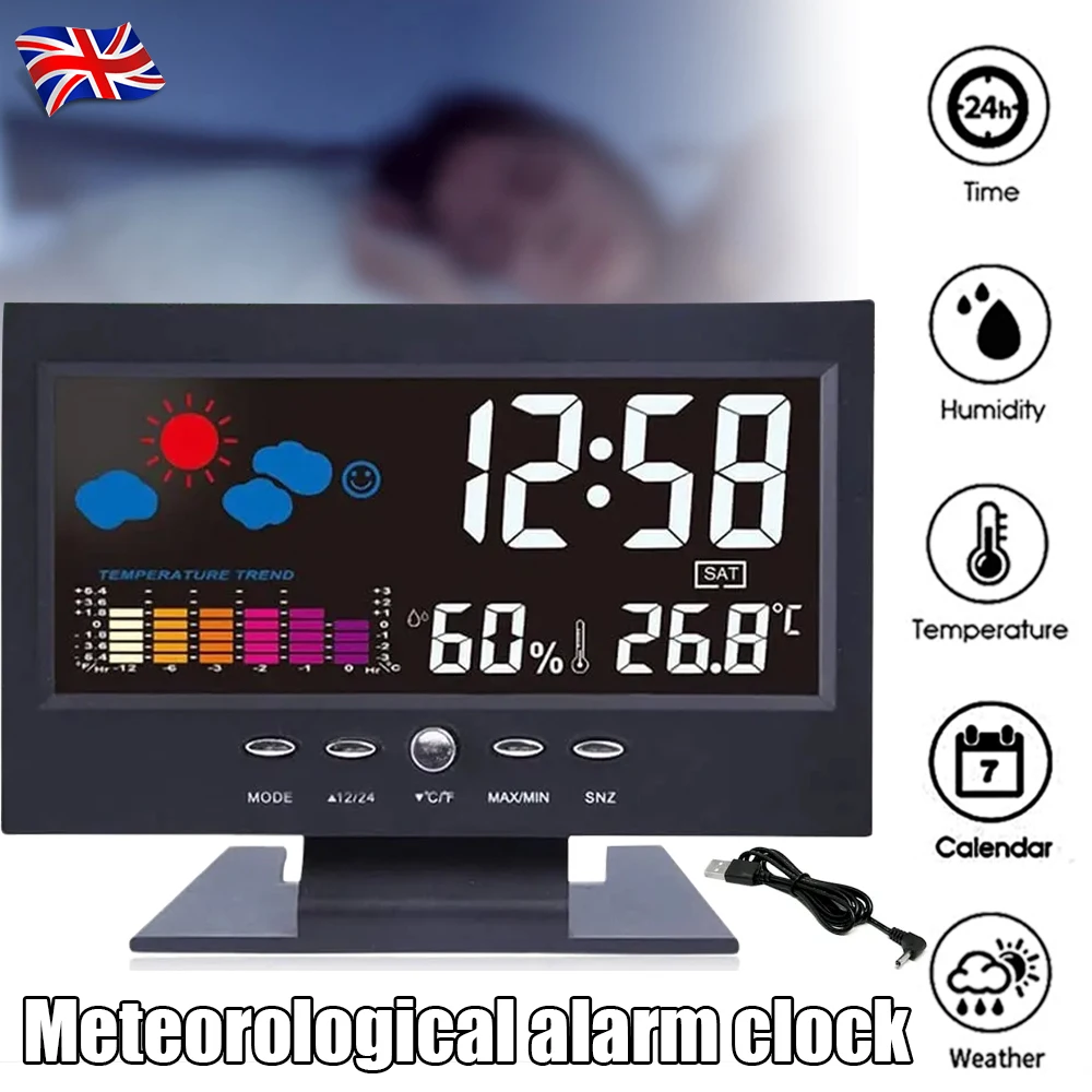 Multifunktionale 5-in-1-Meteorologische Station, Wetter, Temperatur, Luftfeuchtigkeit, Zeit, Kalender