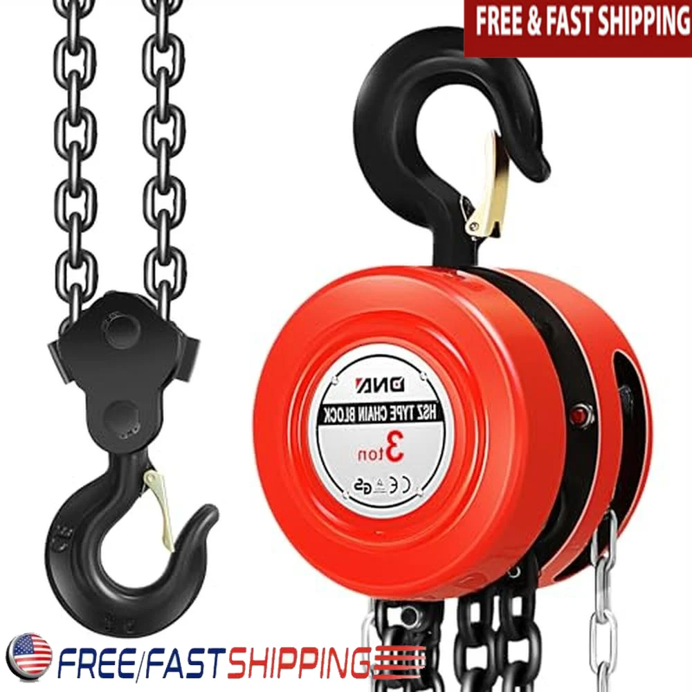 Steel Chain Hoist 3T/6600lbs Capacity 10ft Chain 2 Heavy Duty Hooks Manual Chain Fall Durable High Quality G80 Galvanized Chain