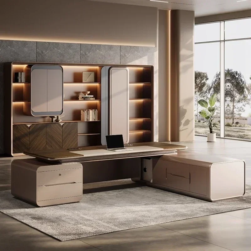 

#Office DesksFiling Cabinets Computer Desk Room Gaming Table Desk Storage Locker 2.0m To 3.2m LED Lamp Luxury President Top Tier