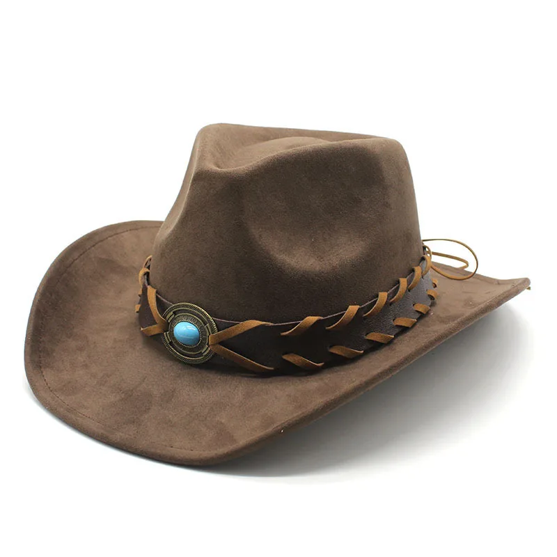 New Suede Western Cowboy Hat Men Women Vintage Gentleman Lady Jazz Cowgirl Panama Sun Cap Wide Brim Cloche Church Fedora Hats