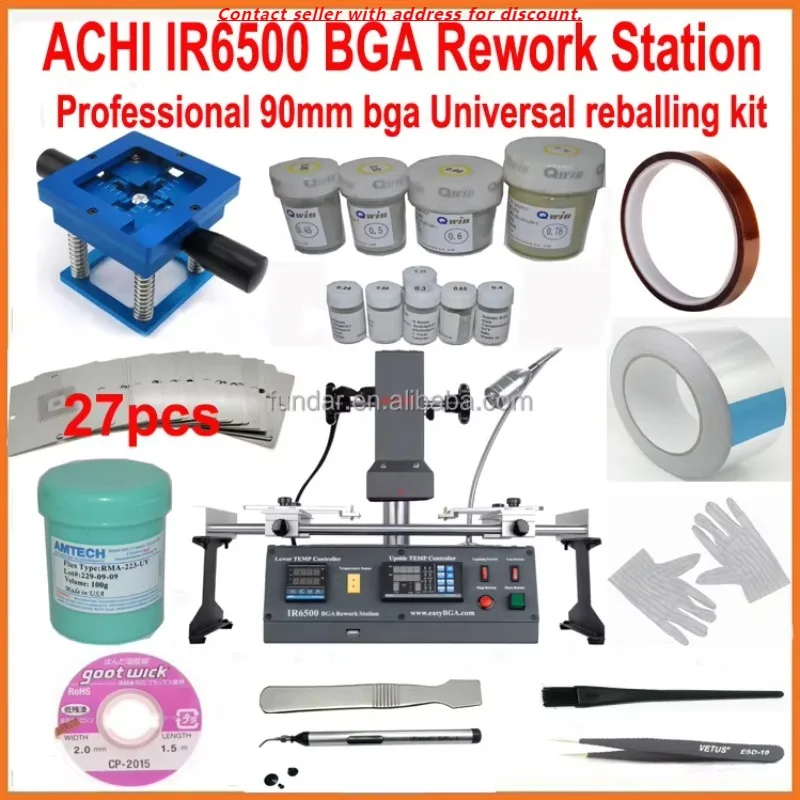 

New BGA Rework Station Infrared ACHI IR6500 Motherboard Repair Machine + 27pcs 90mm Universal Bga Stencils Kit Reballing Base