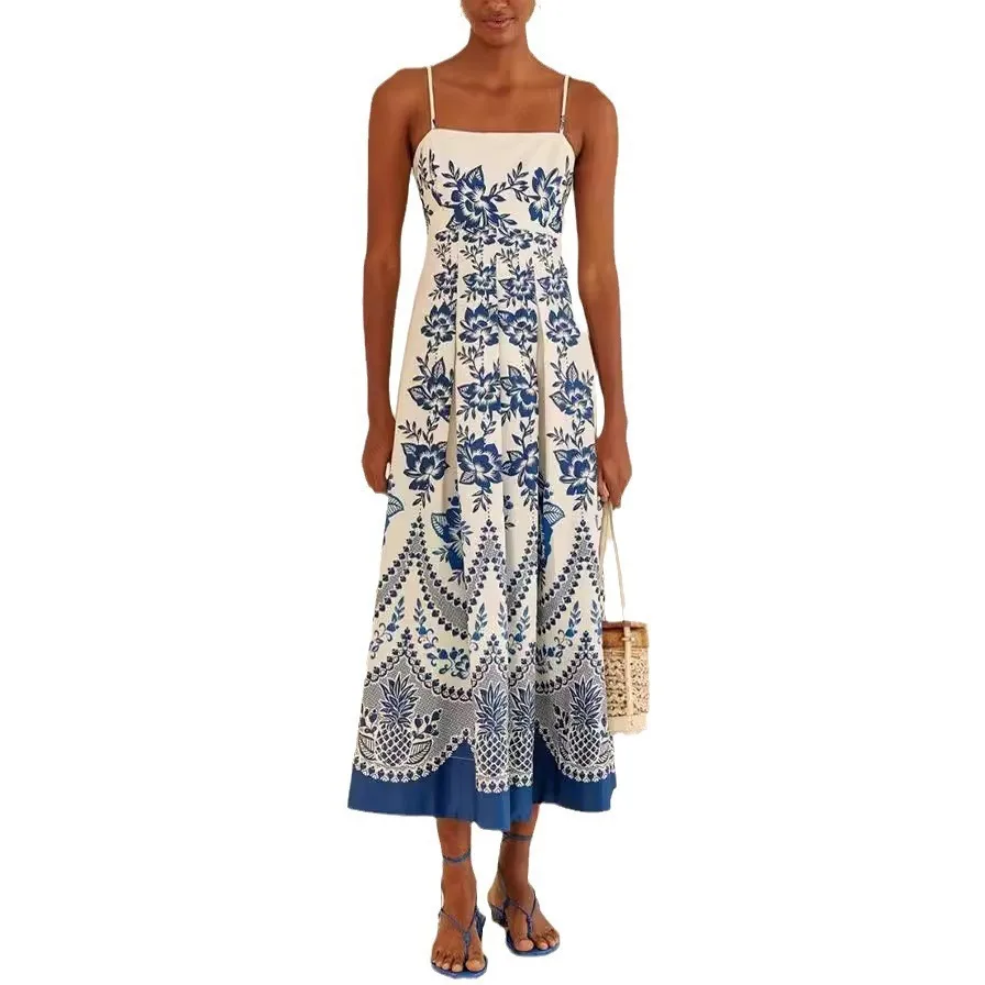 

2024 Spring/Summer New Suspender Ethnic Style Symmetrical Printed Dress
