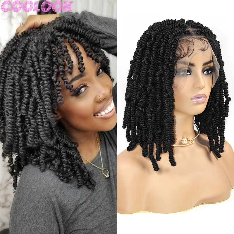 

Synthetic Lace Frontal Box Braided Wigs Looped Bouncy Full Lace Braids Goddess Faux Locs Wig 12 Inch Senegalese Twist Braid Wigs