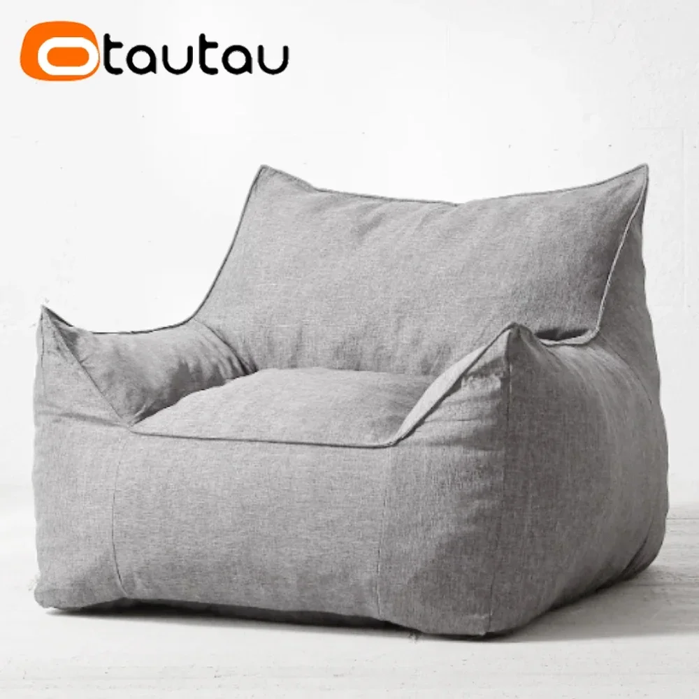 OTAUTAU Adults Thick Cotton Linen Bean Bag Cover Without Filler Floor Sofa Couch Armchair Lazy Beanbag Chair with Ottoman SF159
