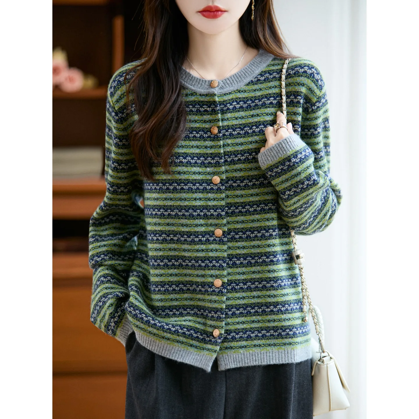 

Вязаный открытый кардиган в стиле ретро Sle Fair Isle, женская верхняя одежда, свитер, мягкий уютный топ на осень-зиму, Новое поступление