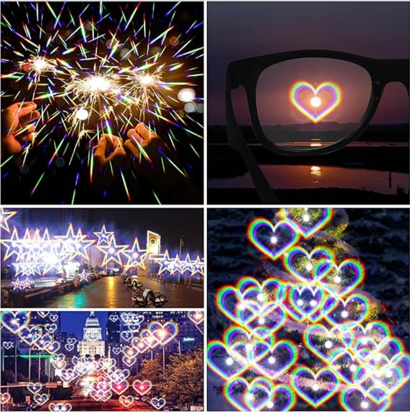 25PCS Ultimate Diffraction Glasses 3D Rainbow Heart Star Effect for EDM Concert Rave Party Decor Accessory