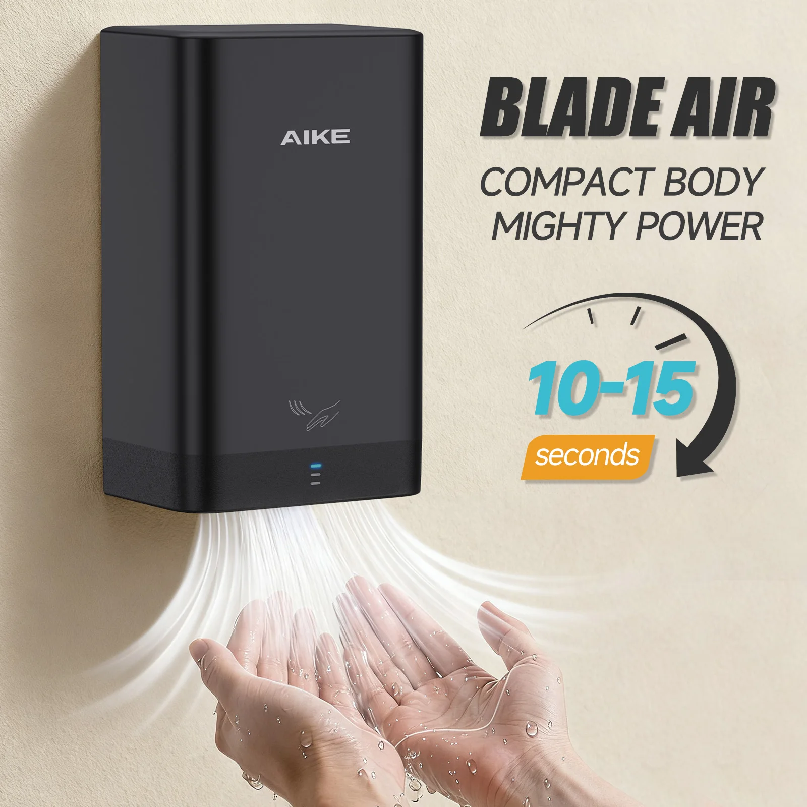 Home & Hotel Use Bathroom Hand Dryer AK282 | Compact Black Finish 110V Plug-in Automatic Sensor Hands-Free Easy Installation