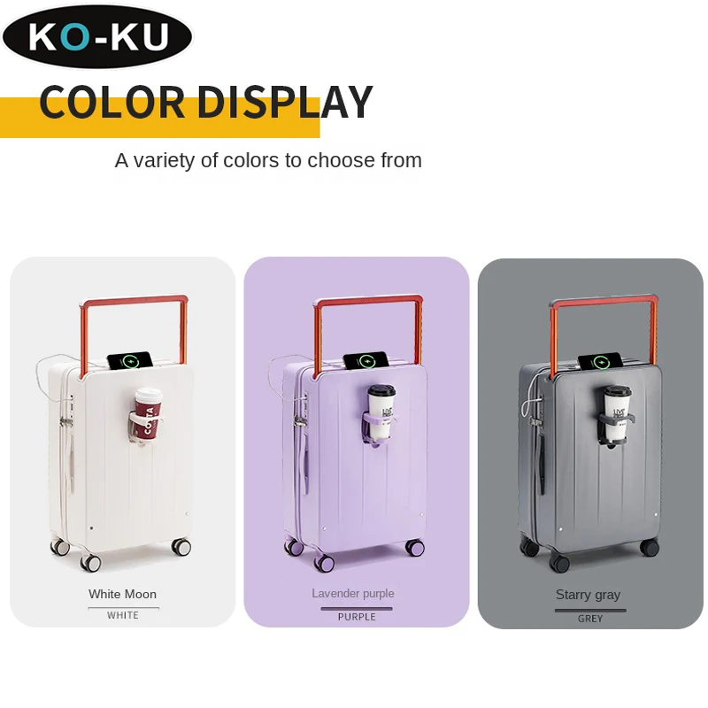 KO-KU Wide Handle Type-C Port Multifunctional Luggage 20\'\' Password Boarding Box Universal Wheel Suitcase 24/26Inch Trolley Case