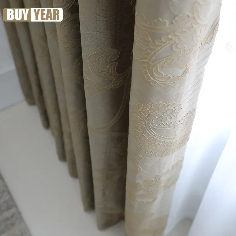 

New Chinese Curtains For Living Room Bedroom Jacquard Retro Loquat Leaf Simple Chinese Curtains Finished Product Customization