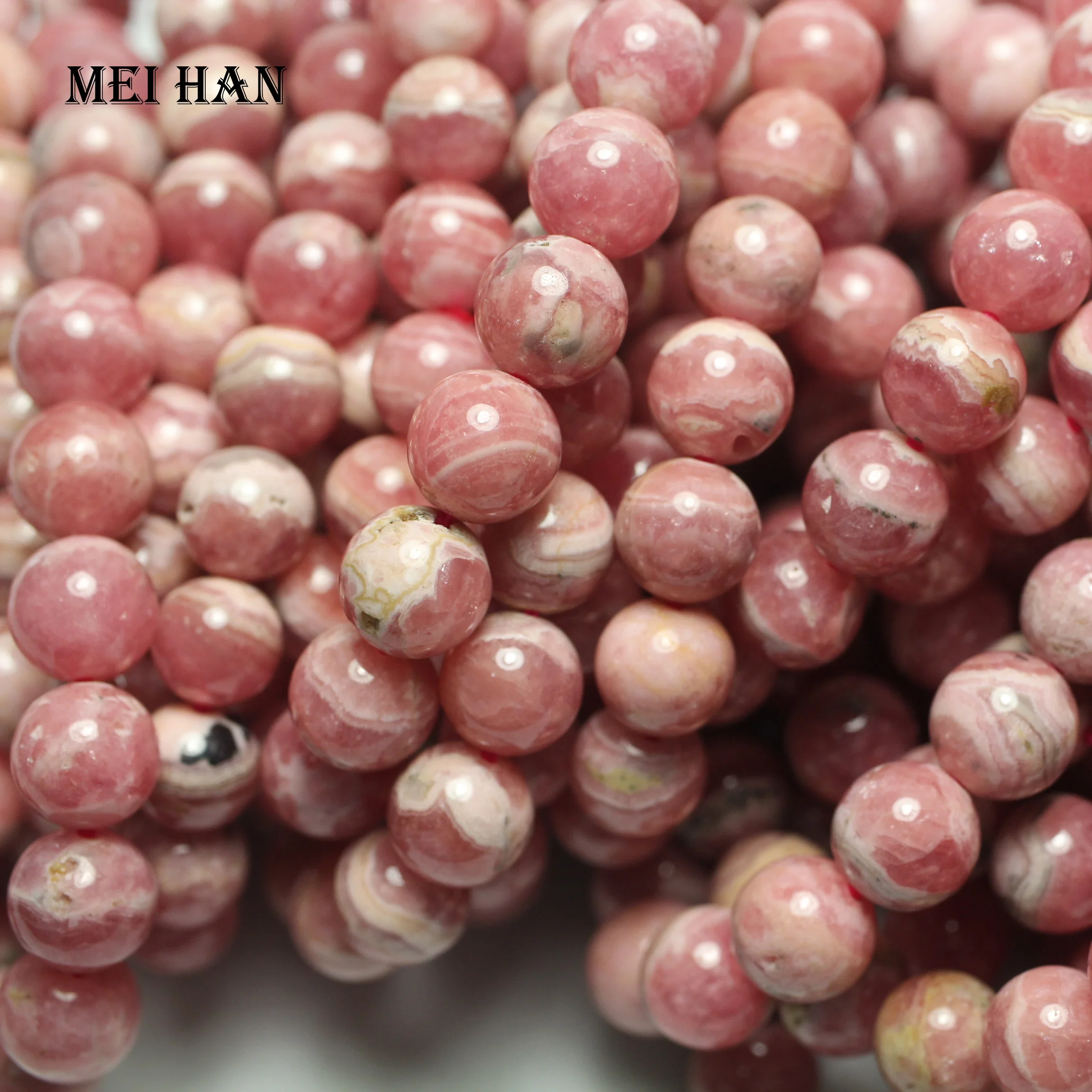 Meihan wholesale A+ natural Argentina rhodochrosite smooth round  loose beads for jewelry making diy gift