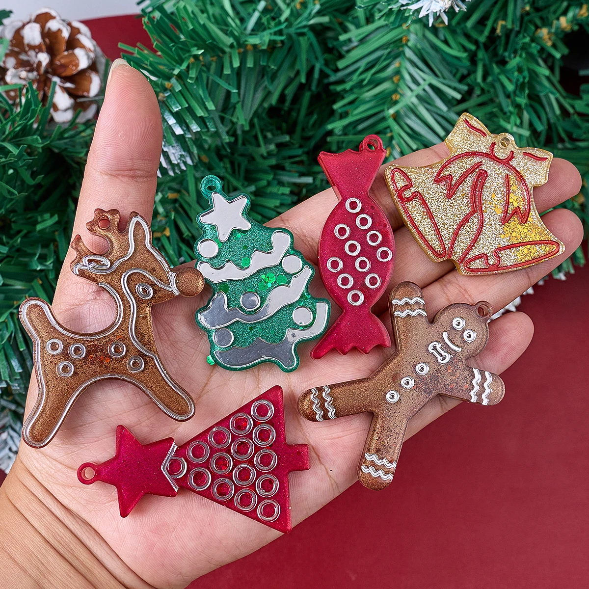 Christmas Series Earrings Pendant Silicone Mold DIY Gingerbread Man Elk Snowflake Jewelry Keychain Molds Epoxy Resin Craft Makin view 4