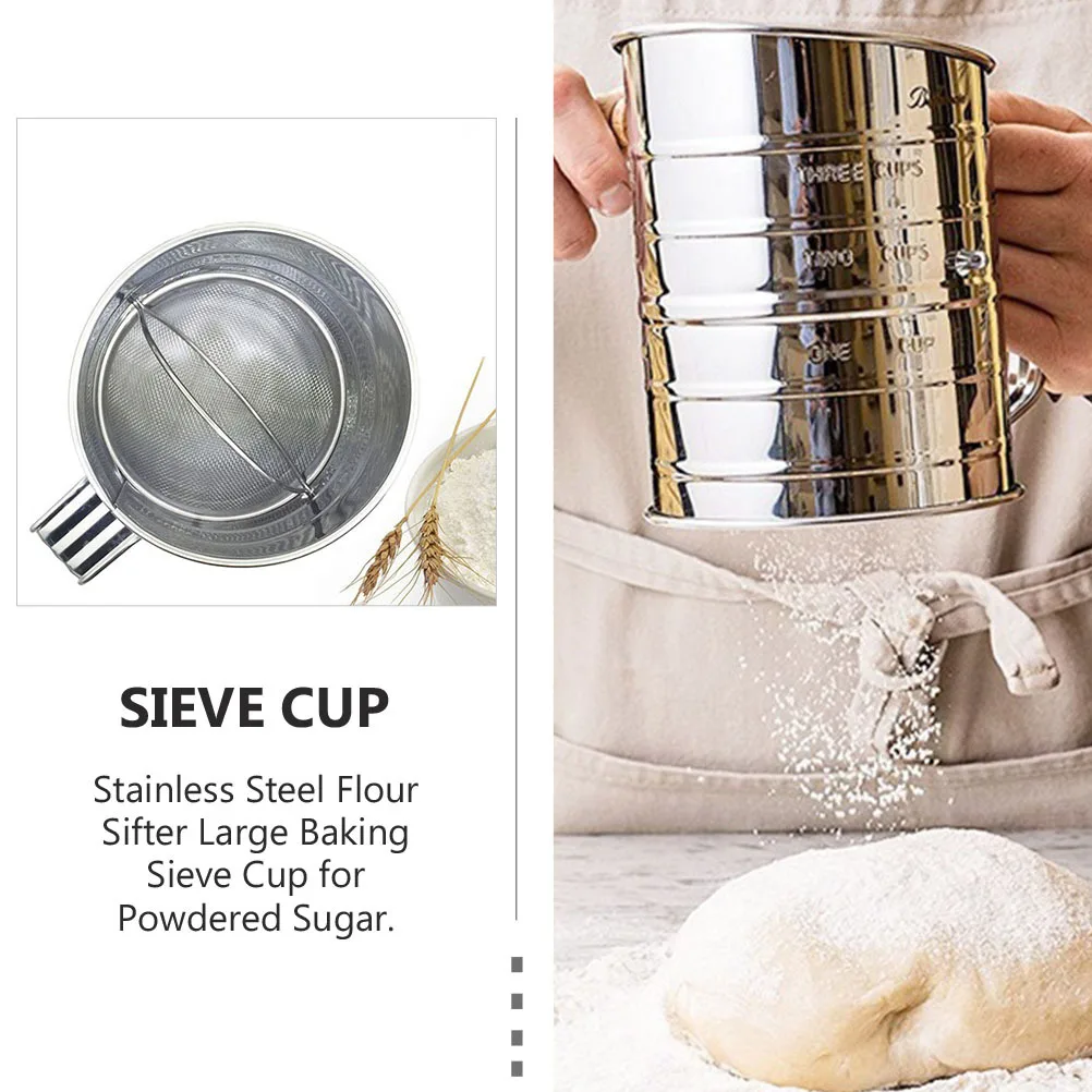 

1Pcs Stainless Steel Flour Sifter Baking Sieve Cup Large Capacity Filter Sugar Powder Handheld Kitchen Tool Easy to Clean