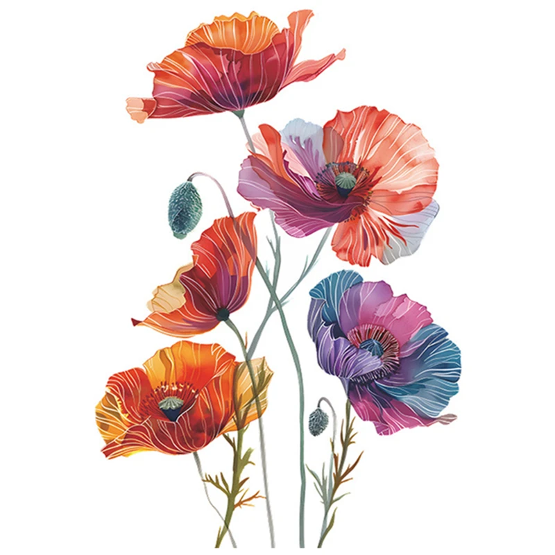 Painted Corn Poppy Vinyl Mural Stickers Home Decoration for Rooms Flower Wallpaper on the Door Walls