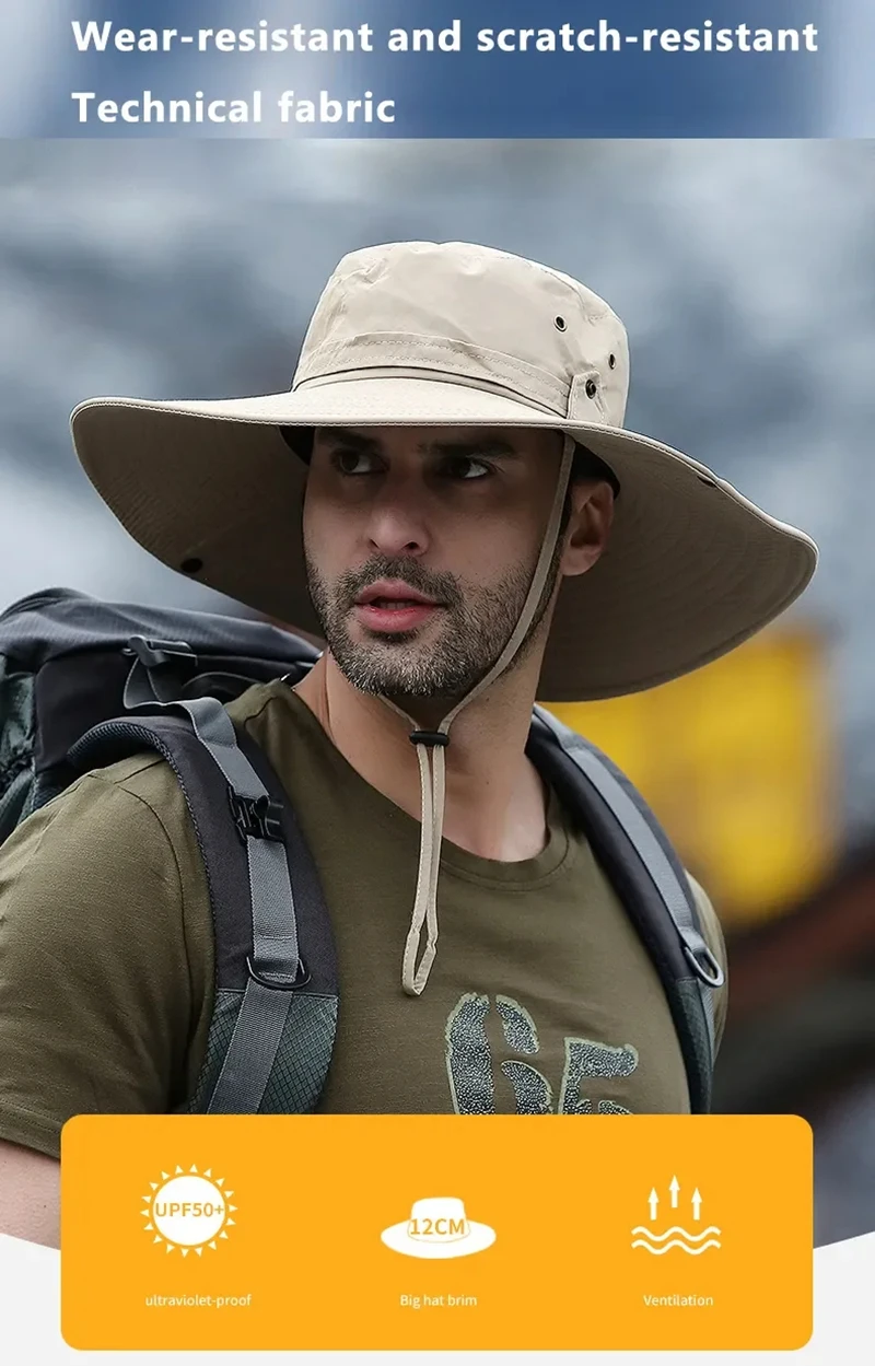 Neuer Sonnenschutz-Anglerhut, atmungsaktiver Mesh-Camping- und Wanderhut, Anti-UV-Sonnenhut, Bergsteigerhut, Herren-Outdoorhut – Detail 5