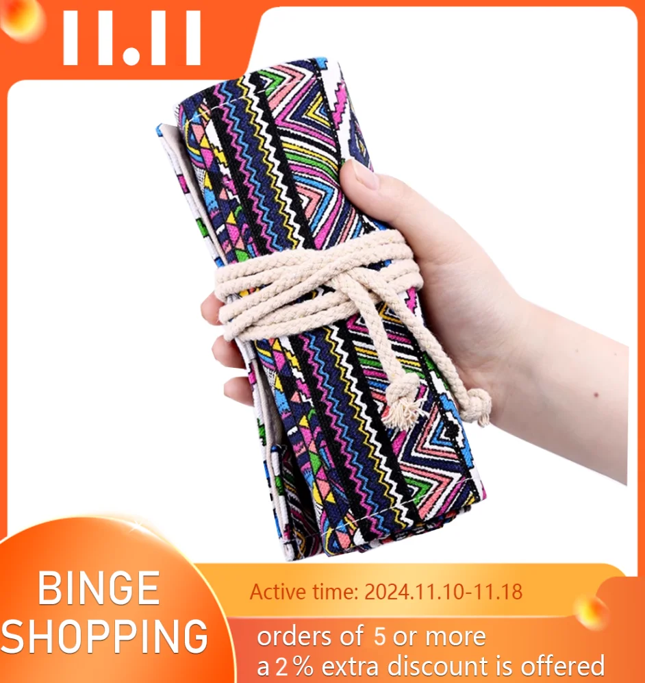 Pen Curtain Roll Pen Bag 72 Hole Large Capacity Dedicated Storage Bag Canvas Pen Box Art Supplies for Elementary School Students