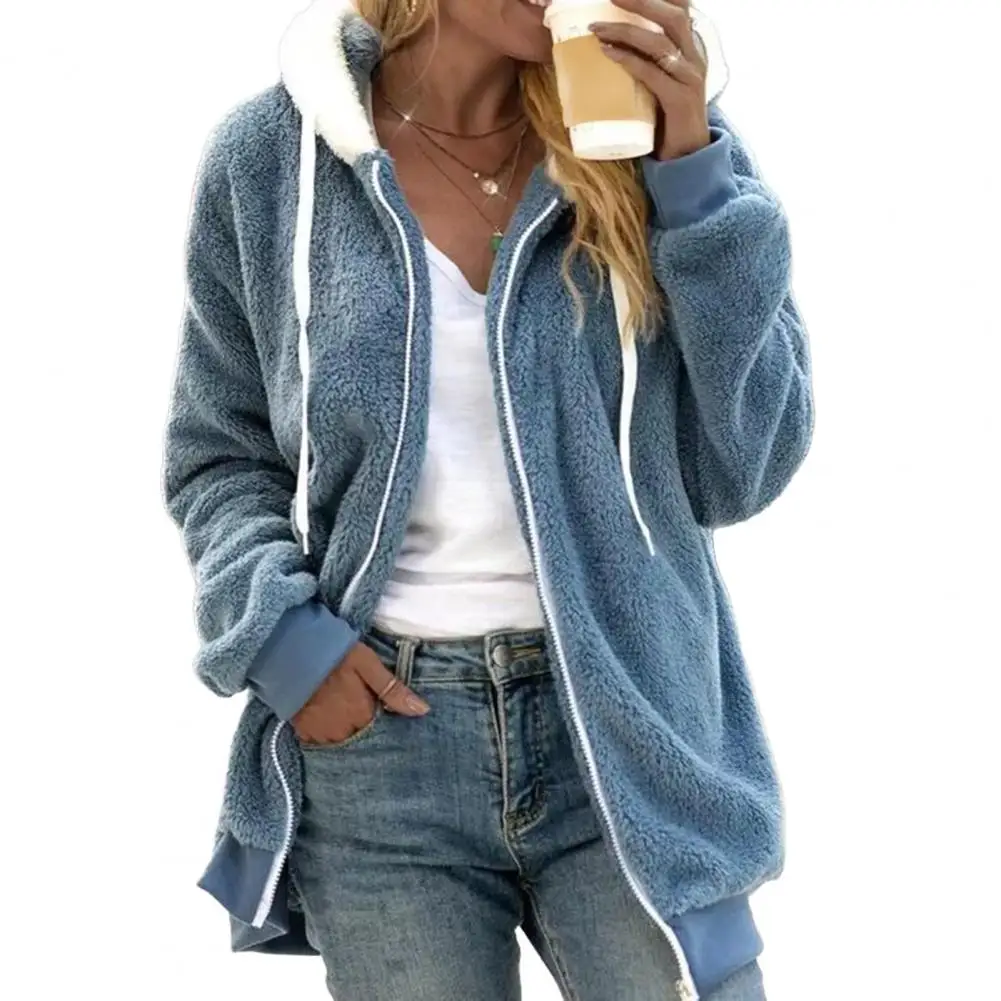 Sherpa Jacket for Women Winter Fuzzy Zip Up Fleece Sweatshirt Casual Warm Drawstring Hooded Coat with Pockets