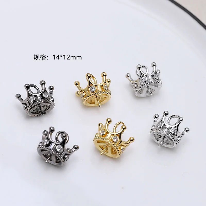 6pcs Diy Jewelry Accessories Copper Wrap Gold Color Set Zirconium Crown Pin Pearl Tower Witch Baroque Handmade Beads Charms