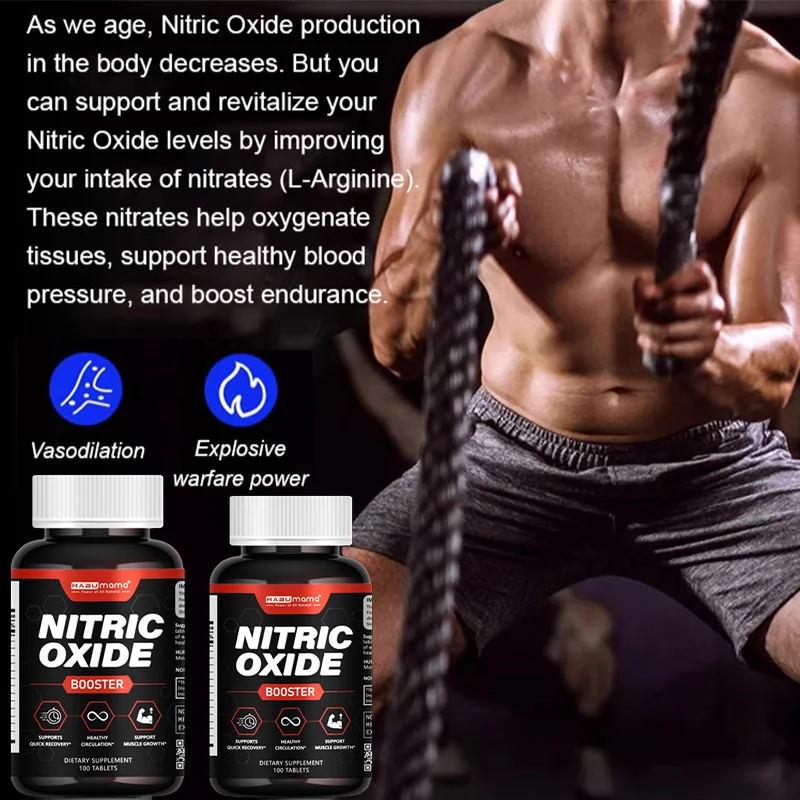 Nitric Oxide Supplement - L-Arginine Amino Acid, Endurance Booster, Builds Muscle Mass, Non-GMO Gluten-Free Dietary Supplement