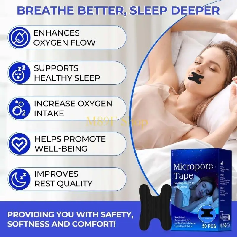 M89F 50pcs Breathable Mouth Tape For Sleep Helps Develop Nasals Breathing Convenient And Tear Resistant Plasters for Adults