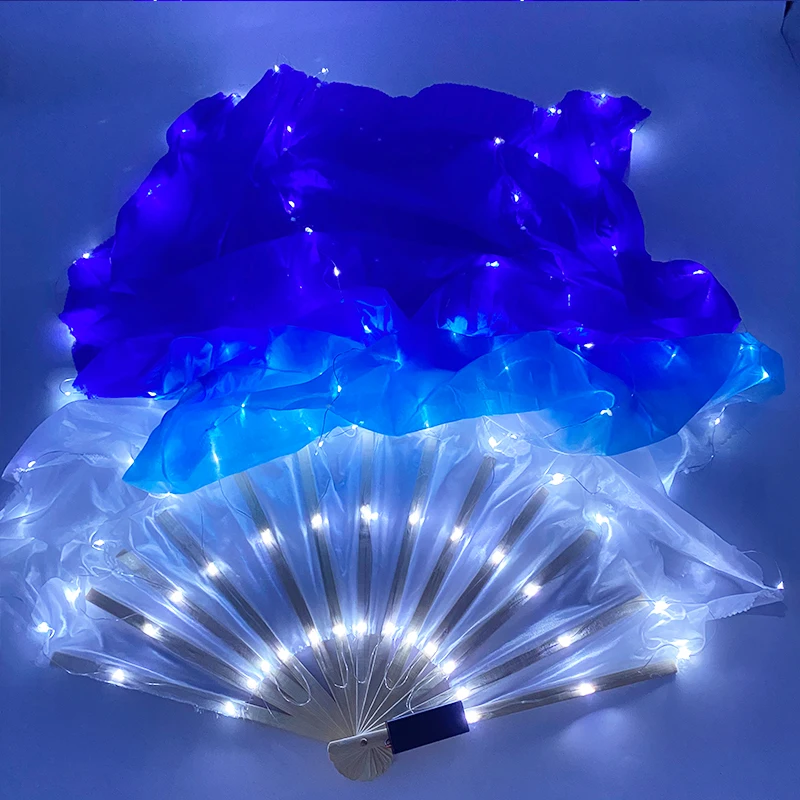 150cm Long Belly Dance LED Light Silk Hand Fan Accessories Glowing Dance Fan Veil Performance Stage Props