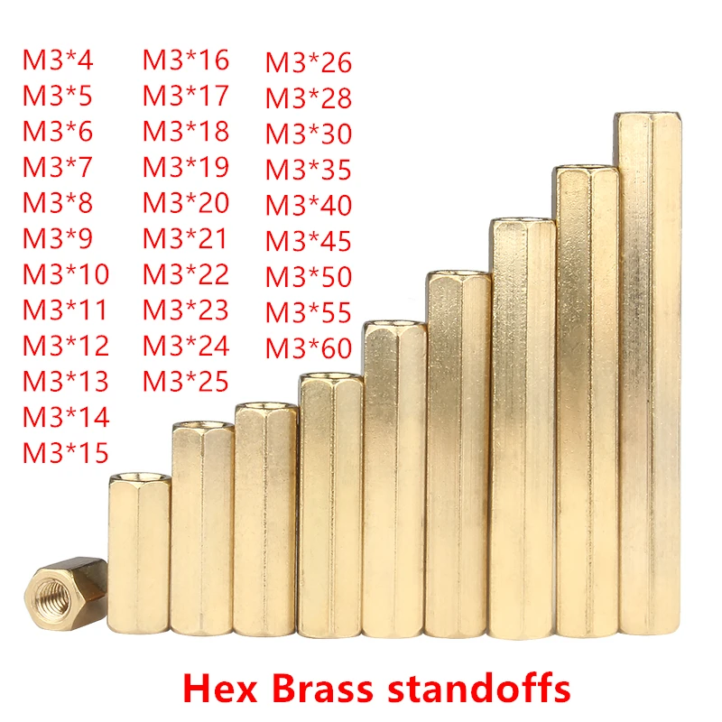 M3 Hex Brass standoffs female to female brass spacer Pillars M3*4/5/6/8/10/11/12/14/15/16/18/20/21/22/23/24/25/26/28/30/40/50mm