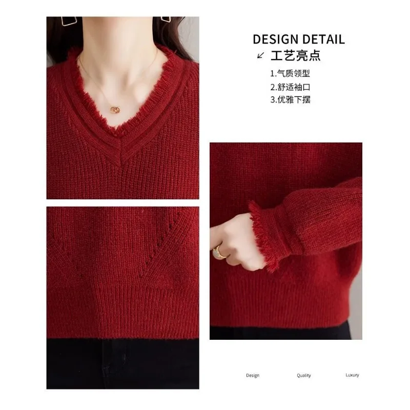 سترة نسائية بلون سادة برقبة على شكل حرف v قميص نسائي فضفاض قصير موديل خريف 2025 قميص قاع سميك على الموضة لخريف جديد #5