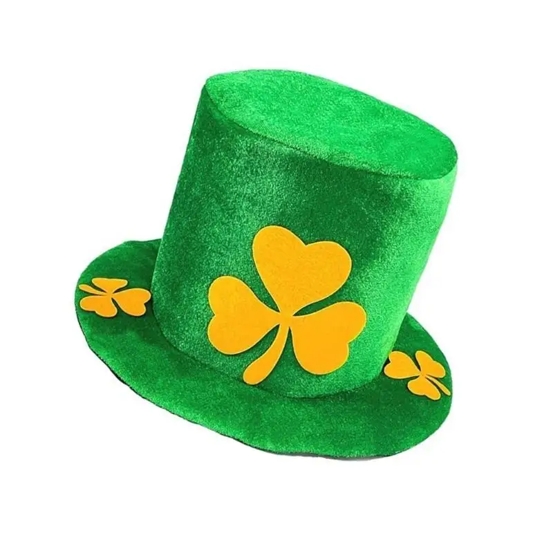 

39BB StPatrick Day Hat for Family Gathering Carnival Party Celebration Cowboy Hat Holiday Props Headwear Shamrock Fedora Hat