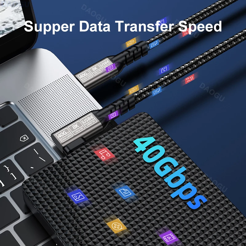 كابل USB4 40 جيجابت في الثانية من النوع C إلى C سلك بيانات PD 5A 240 وات شحن سريع 8K 60 هرتز فيديو متوافق مع Thunderbolt 4 3 USB 90 درجة الكوع